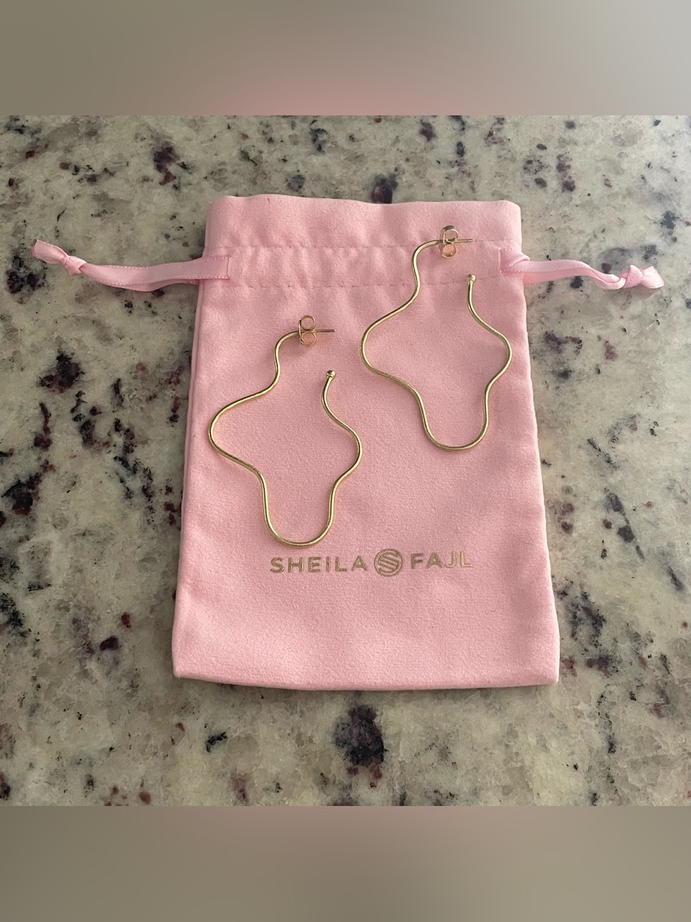Sheila Fajl Long Wiggle Wiggle Hoop Earrings 18K Brushed Gold Finish 3”
